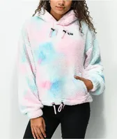 A-Lab Kendallie Cotton Candy Tie Dye Crop Sherpa Hoodie