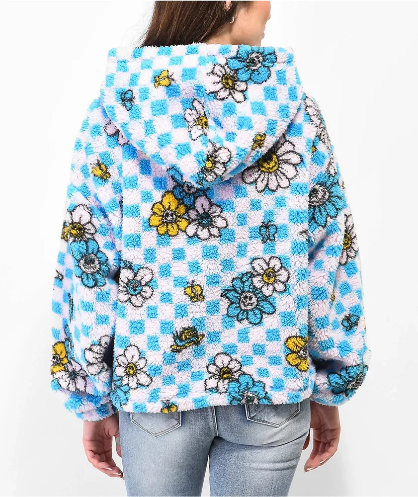 A-Lab Kendallie Flower Checkered Pink & Blue Hoodie