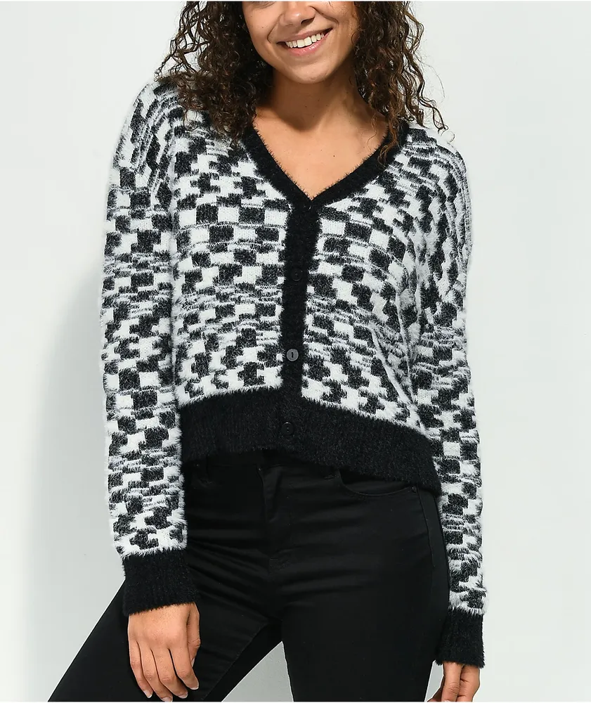 A-Lab Kiana Skew Checkered Black & White Sweater