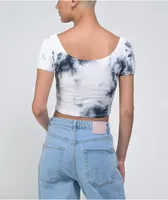 A-Lab Kiera White & Black Tie Dye Crop Top