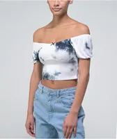 A-Lab Kiera White & Black Tie Dye Crop Top