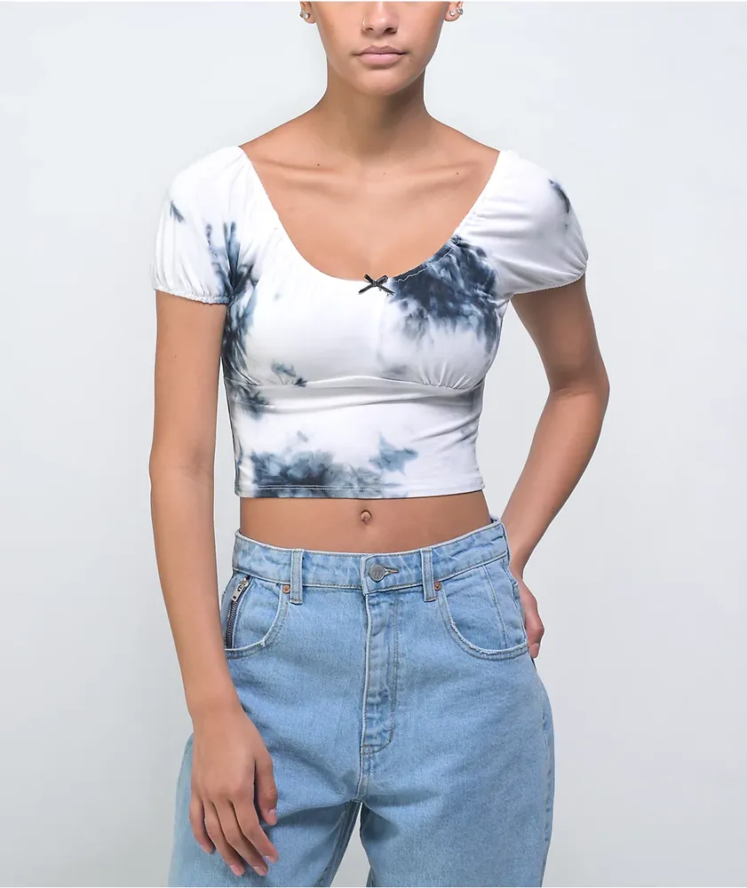 A-Lab Kiera White & Black Tie Dye Crop Top