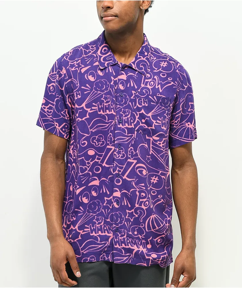 A-Lab Knock Out Navy & Pink Short Sleeve Button Up Shirt