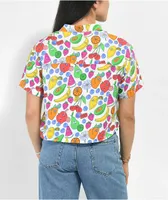 A-Lab Kona Mixed Fruit White Crop Short Sleeve Button Up Shirt