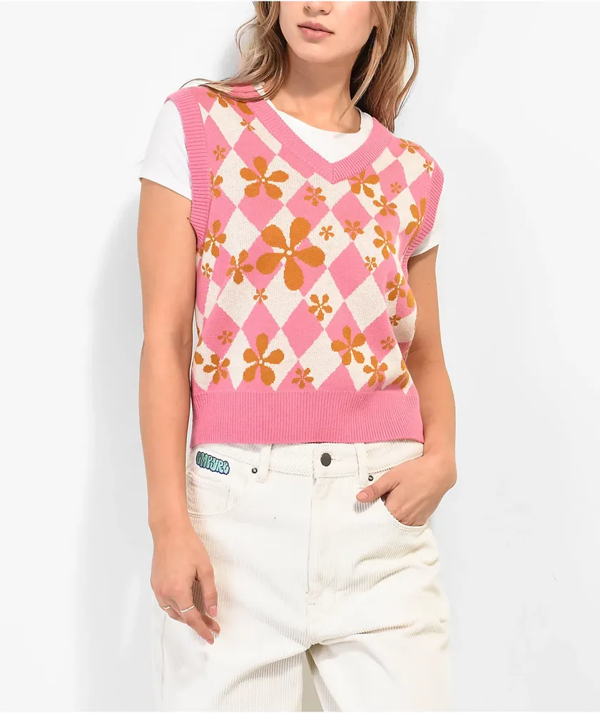 A-Lab Noire Pink Crop Sweater Vest