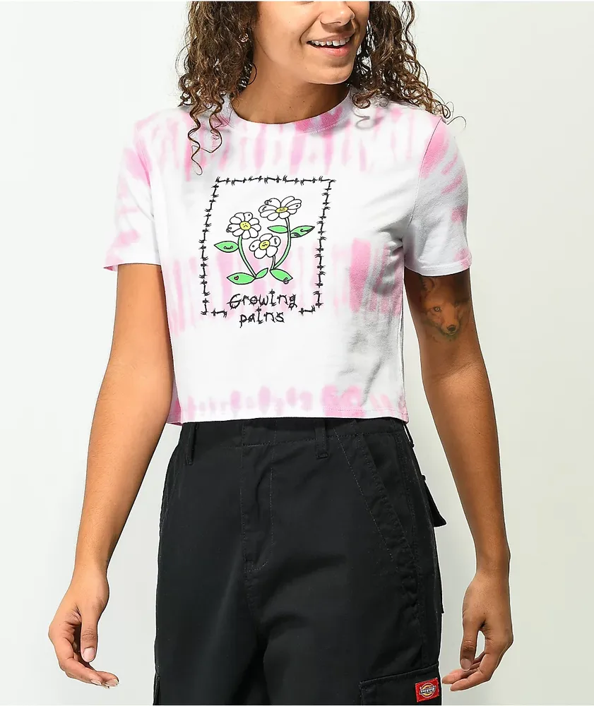 A-Lab Quinne Growing Pains Pink Tie-Dye Crop T-Shirt