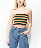 A-Lab Rayne Black & Rainbow Stripe Tube Top