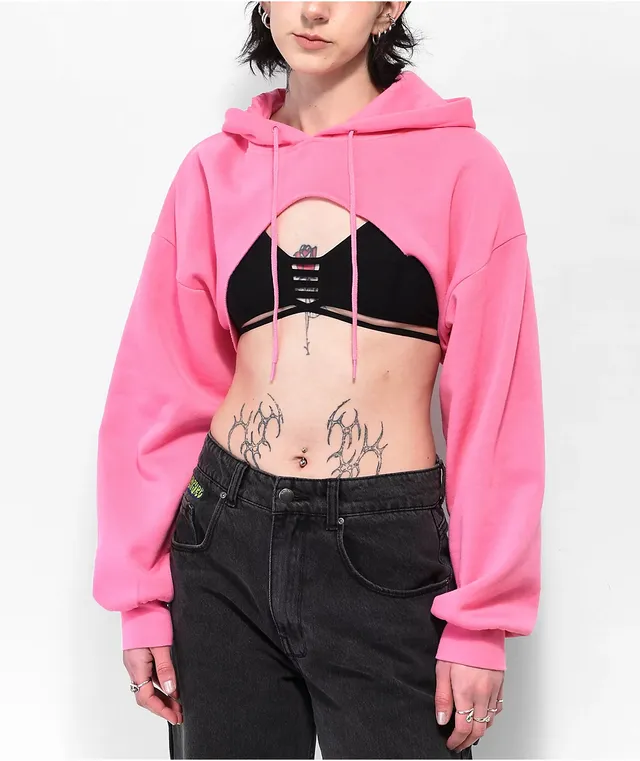 A.LAB Aurora Pink Sherpa Crop Hoodie