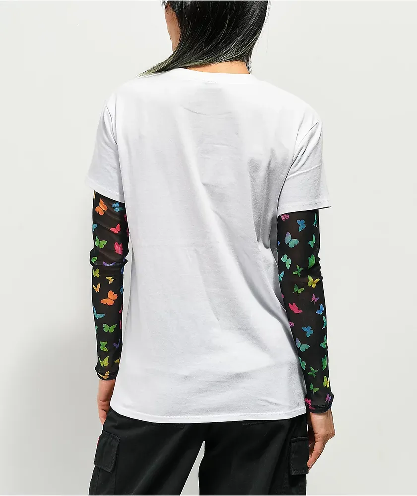 A-Lab Tellie Butterfly White Layered Long Sleeve T-Shirt