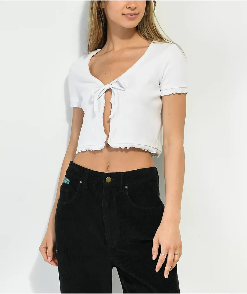 White Tie Front Crop Top