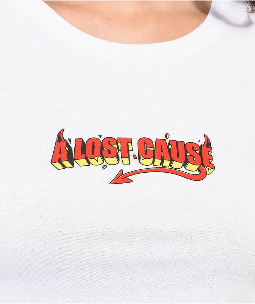 A Lost Cause Little Devil White Crop T-Shirt