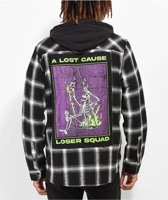 A Lost Cause Loser Squad Black & White Hooded Flannel Shirt