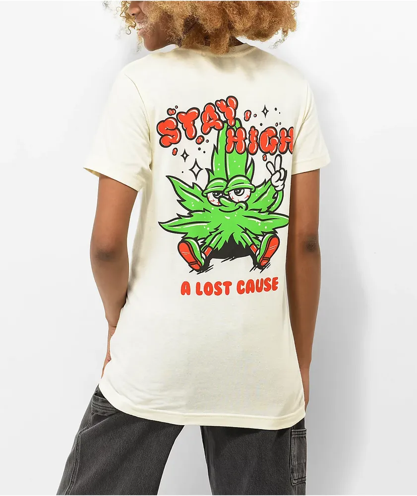 A Lost Cause Stay High Cream Boyfriend Fit T-Shirt