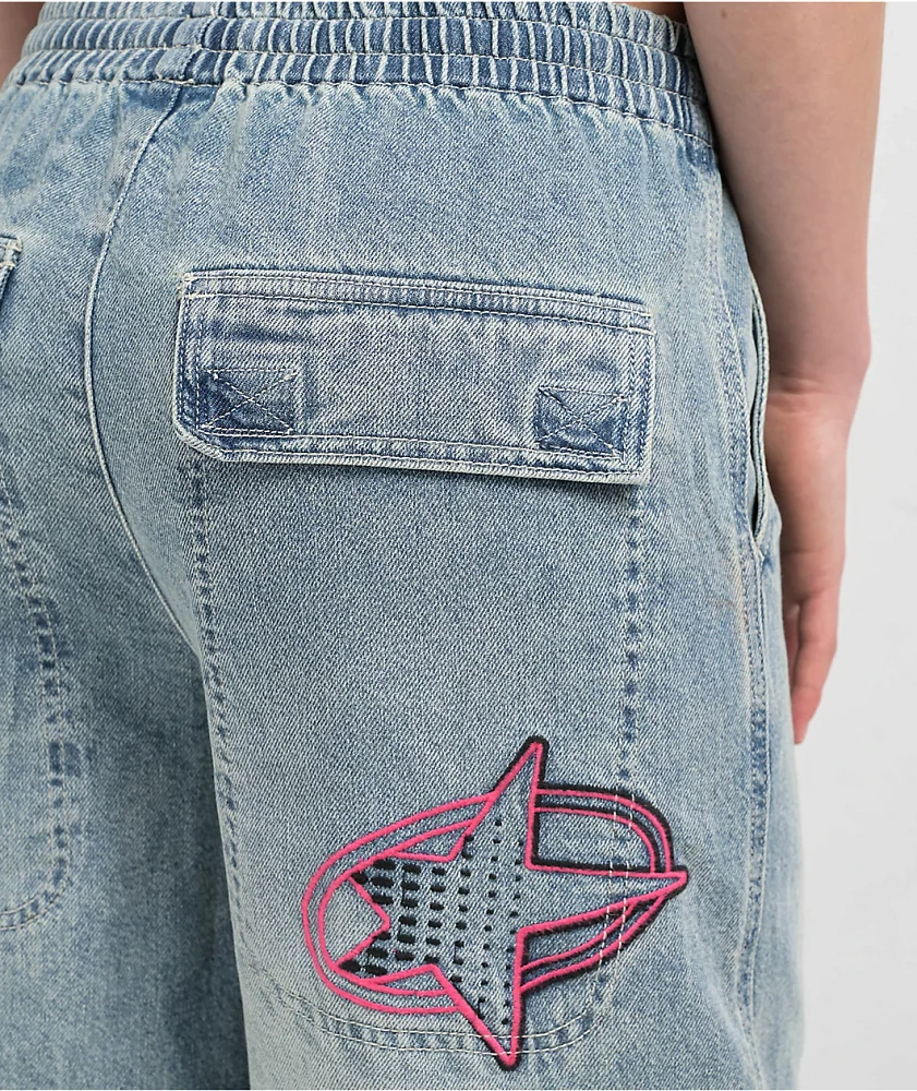 A.LAB Analog Cables Mega Rave Light Blue Wash Cargo Jeans
