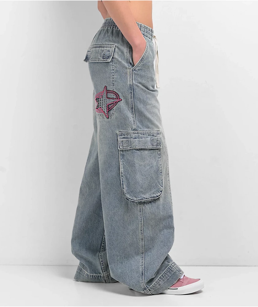 A.LAB Analog Cables Mega Rave Light Blue Wash Cargo Jeans