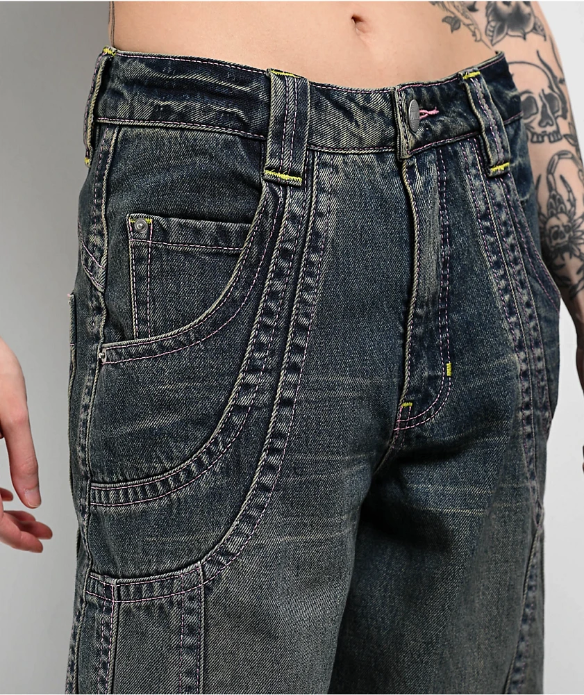 A.LAB Analog Curved Blue Wash Rave Jeans