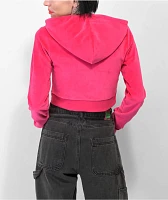 A.LAB Britney Velour Rhinestone Pink Crop Zip Hoodie