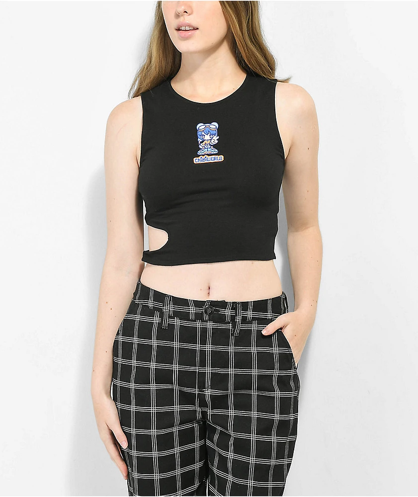 A.LAB Darbie Chibi World Black Cut Out Crop Tank Top