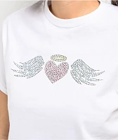 A.LAB Heart Rhinestone White Crop T-Shirt