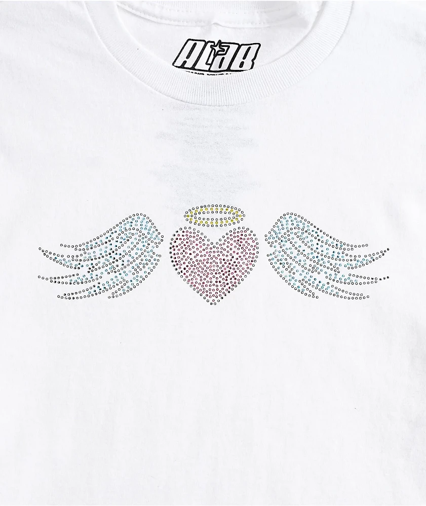 A.LAB Heart Rhinestone White Crop T-Shirt