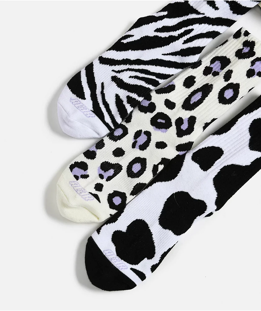 A.LAB Into The Wild White, Black, & Natural 3 Pack Crew Socks