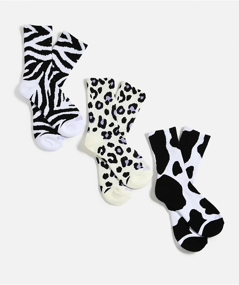 A.LAB Into The Wild White, Black, & Natural 3 Pack Crew Socks