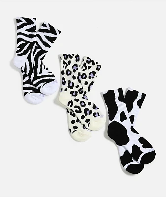 A.LAB Into The Wild White, Black, & Natural 3 Pack Crew Socks