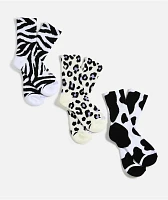 A.LAB Into The Wild White, Black, & Natural 3 Pack Crew Socks