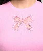 A.LAB Katrina Bow Cutout Pink Crop T-Shirt