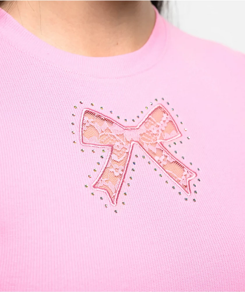 A.LAB Katrina Bow Cutout Pink Crop T-Shirt