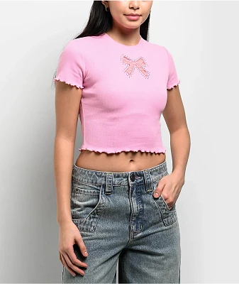 A.LAB Katrina Bow Cutout Pink Crop T-Shirt