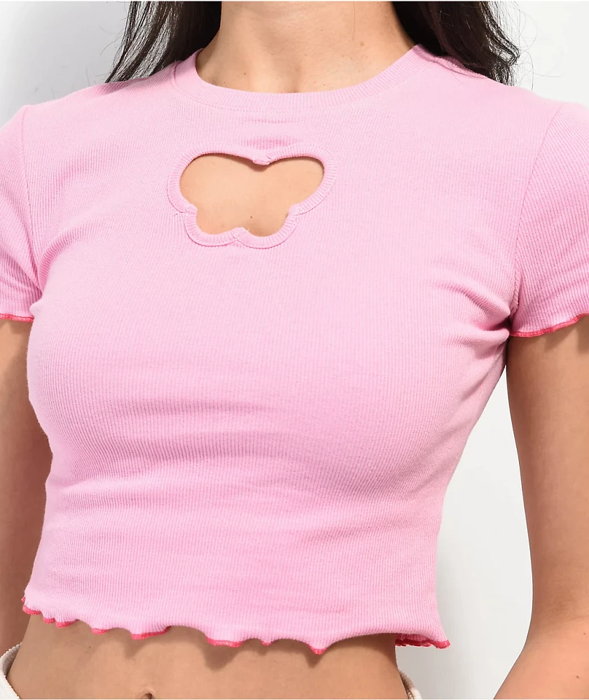 A.LAB Katrina Butterfly Cutout Pink Crop T-Shirt