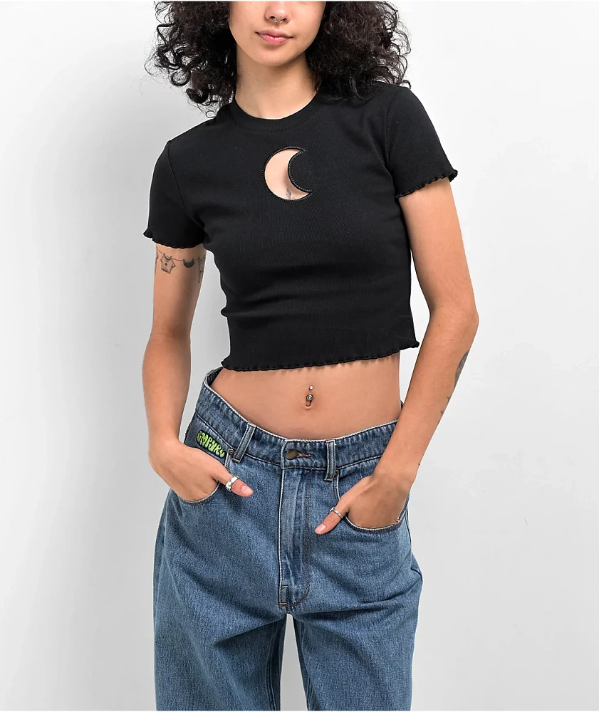 A.LAB Katrina Moon Cutout Black Crop Top