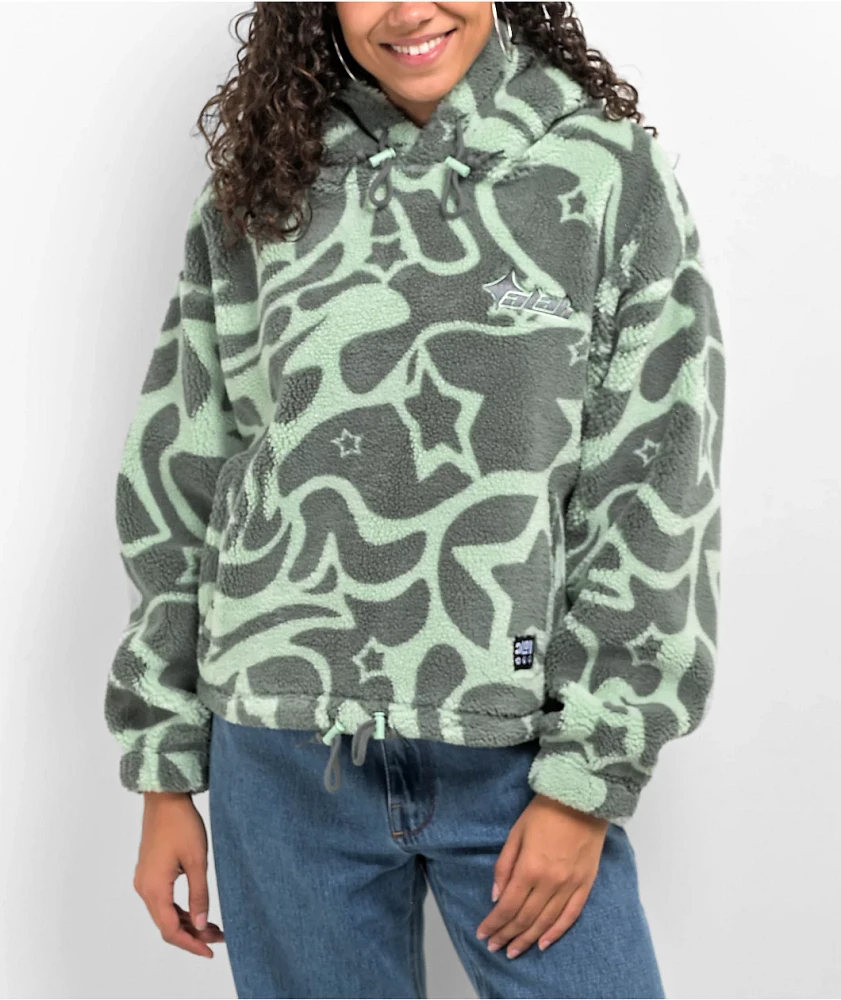 A.LAB Kendallie Warpy Star Jade Crop Fleece Hoodie