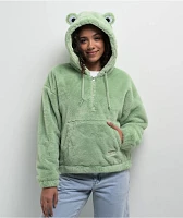 A.LAB Kendra Frog Green Sherpa Half Zip Hoodie