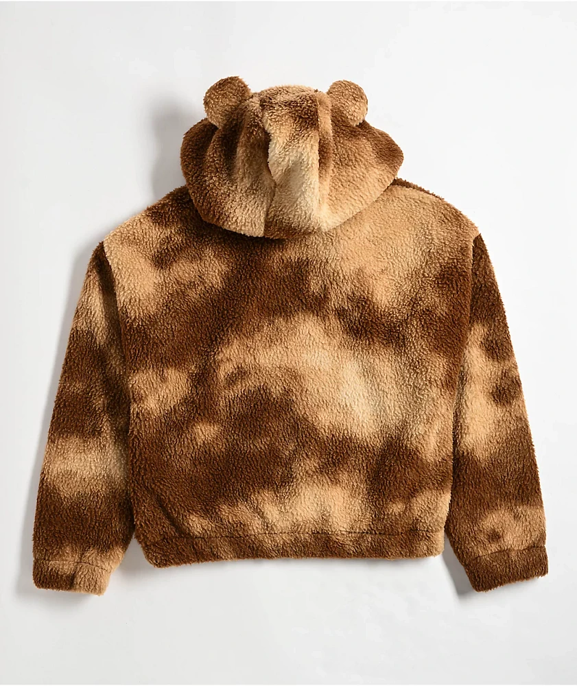 A.LAB Kendra Teddy Brown Tie Dye Sherpa Quarter Zip Hoodie