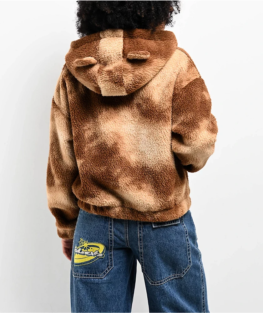 A.LAB Kendra Teddy Brown Tie Dye Sherpa Quarter Zip Hoodie