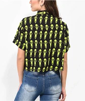 A.LAB Kona Black & Green Crop Short Sleeve Button Up Alien Shirt