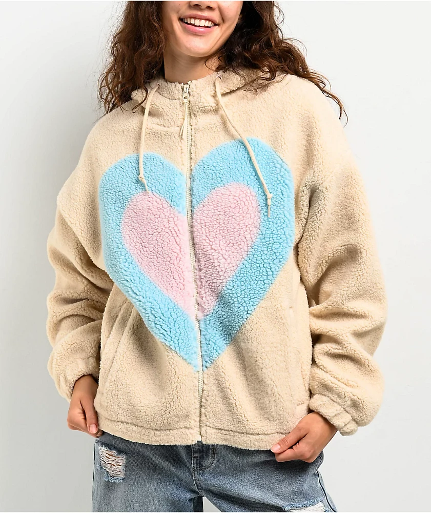 A.LAB Lydia Teddy Heart White & Blurple Sherpa Zip Hoodie