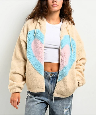 A.LAB Lydia Teddy Heart White & Blurple Sherpa Zip Hoodie