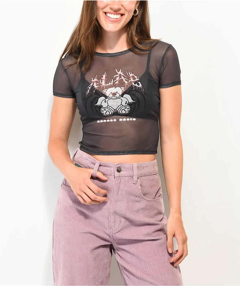 A.LAB Meshie Bear Black Mesh Crop T-Shirt