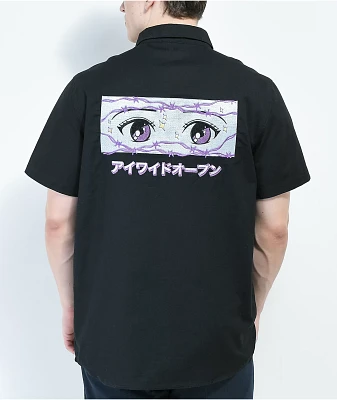 A.LAB Otaku Anime Eyes Black Short Sleeve Button Up Shirt