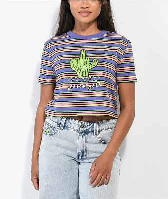 A.LAB Quinne Frick Off Purple Stripe Crop T-Shirt