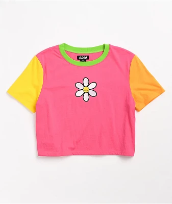A.LAB Quinnie Daisy Colorblock Pink, Orange & Yellow Crop T-Shirt