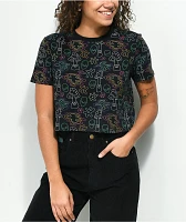 A.LAB Quinnie Mushroom All Over Print Black Crop T-Shirt