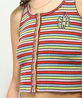 A.LAB Roscoe Red, Green & Purple Stripe Button Up Crop Tank Top