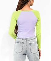 A.LAB Sammie Flower Green & Purple Long Sleeve Raglan Crop T-Shirt