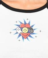 A.LAB Sammie Heart Black & White Long Sleeve Raglan Crop T-Shirt