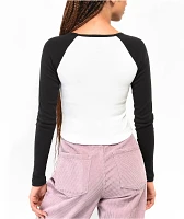 A.LAB Sammie Heart Black & White Long Sleeve Raglan Crop T-Shirt