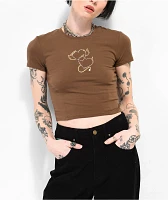 A.LAB Serina Angel Heart Brown Crop T-Shirt